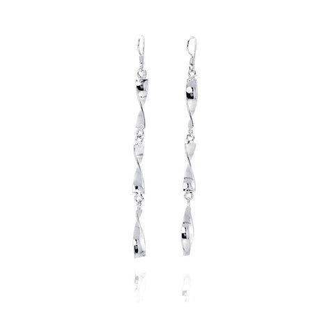 .925 Sterling Silver Rhodium Plated Wire Dangling Lever Back Earrings