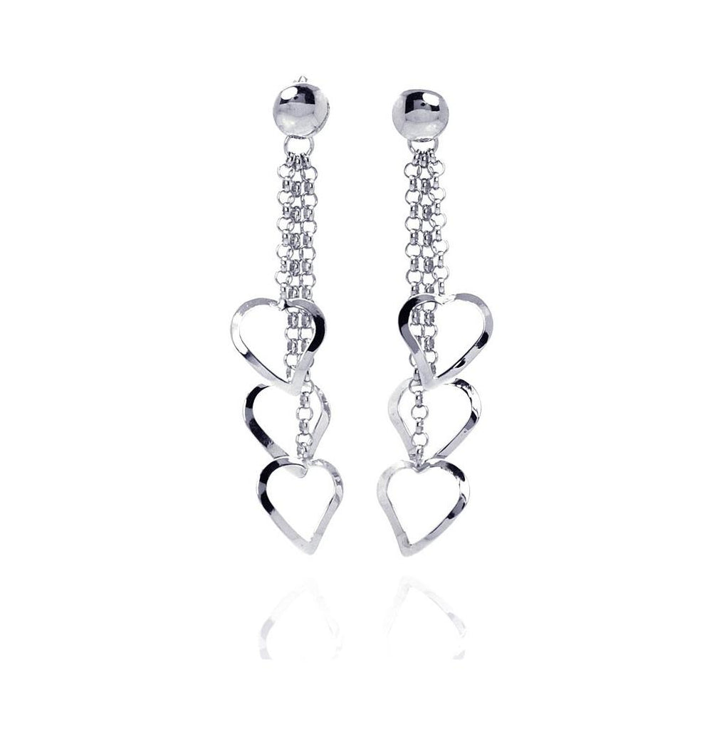 .925 Sterling Silver Rhodium Plated Multiple Open Heart Dangling Wire Hook Earrings
