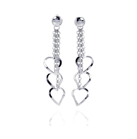 .925 Sterling Silver Rhodium Plated Multiple Open Heart Dangling Wire Hook Earrings