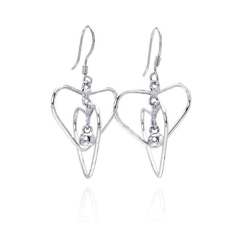 .925 Sterling Silver Rhodium Plated Open Cross Heart Dangling Hook Earrings