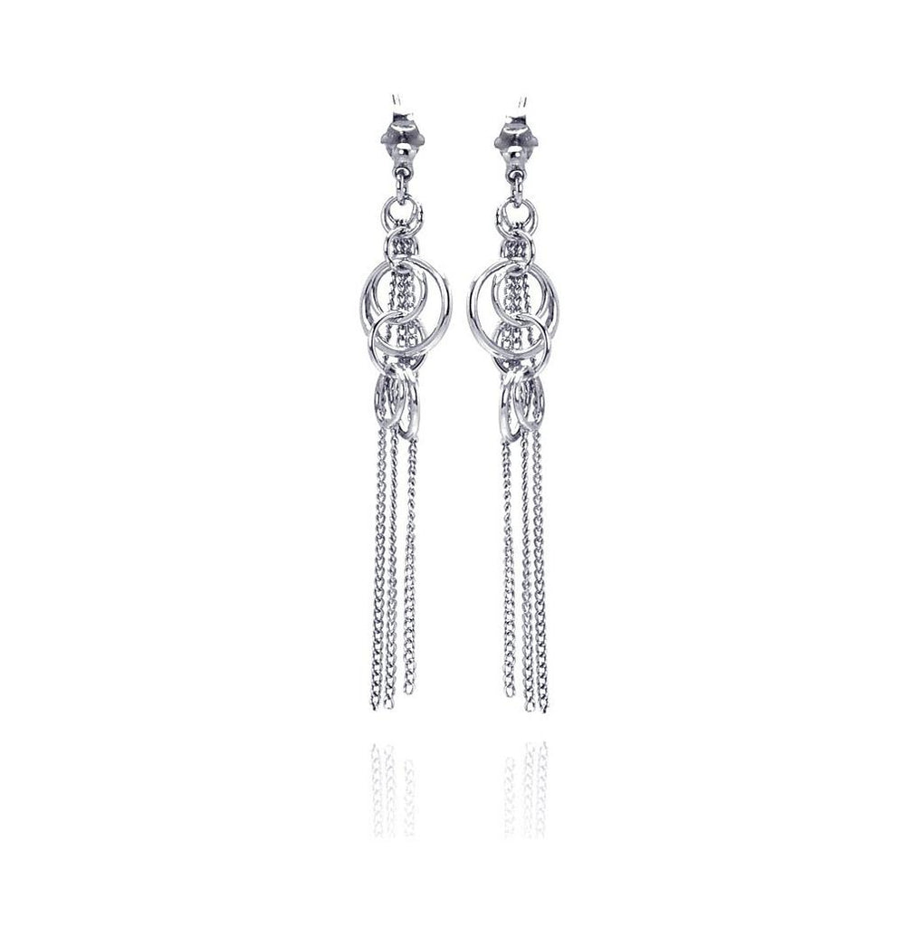 .925 Sterling Silver Rhodium Plated Open Graduated Cirlce Multiple Strand Dangling Chandelier Stud Earrings