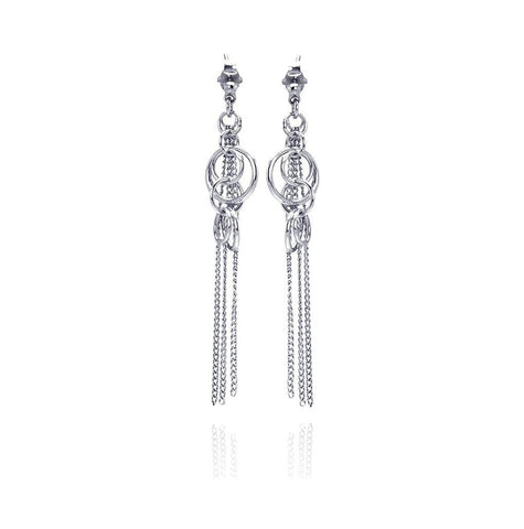 .925 Sterling Silver Rhodium Plated Open Graduated Cirlce Multiple Strand Dangling Chandelier Stud Earrings