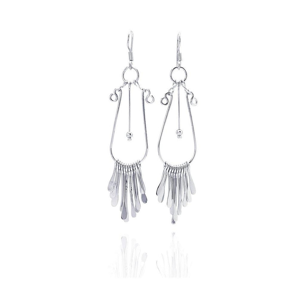 .925 Sterling Silver Rhodium Plated Open Teardrop Dangling Chandelier Hook Earrings