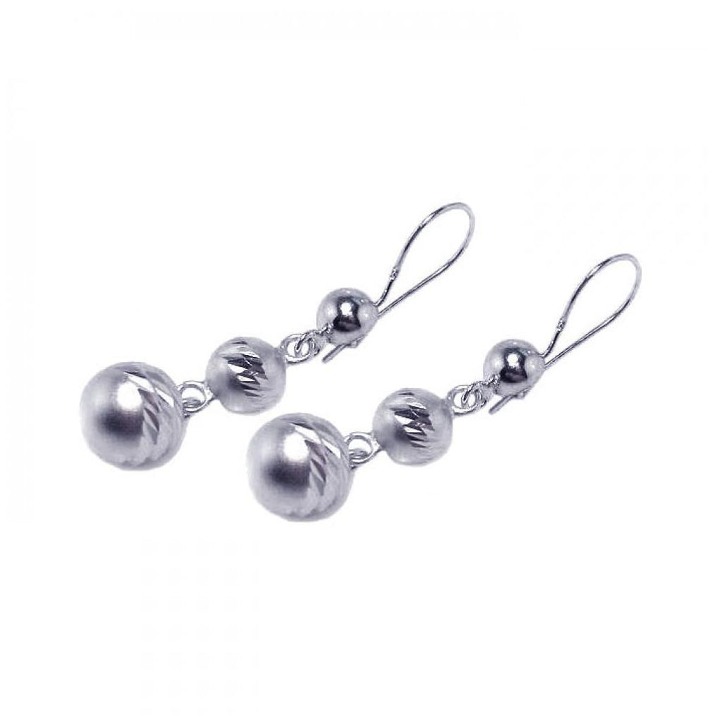 .925 Sterling Silver Rhodium Plated Three Graduated Dangling Spheres Hook Earrings