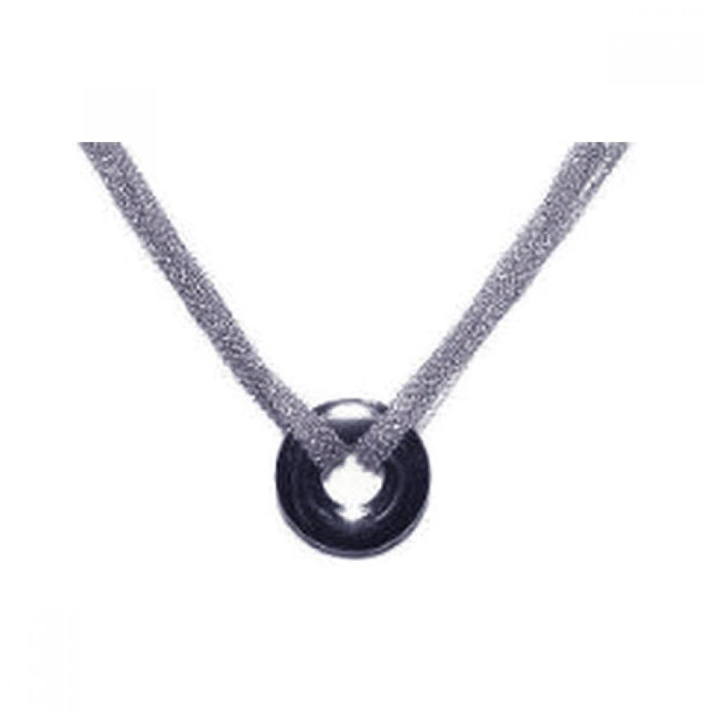 .925 Sterling Silver Rhodium Plated Open Black Circle Multiple Chain Necklace