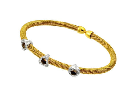 .925 Sterling Silver Gold & Silver Plated Three Yellow Cz Bracelet