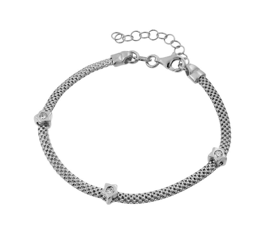 .925 Sterling Silver Rhodium Plated Three Clear Cz Bracelet