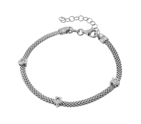 .925 Sterling Silver Rhodium Plated Three Clear Cz Bracelet