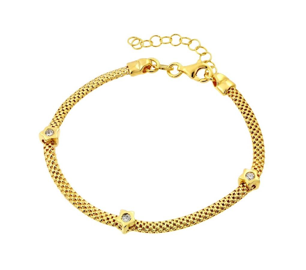 .925 Sterling Silver Gold Plated Three Clear Cz Bracelet