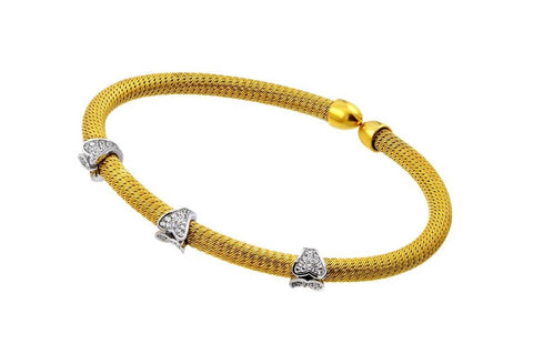 .925 Sterling Silver Gold Plated Three Clear Cz Bracelet