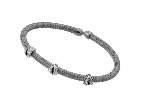 .925 Sterling Silver Rhodium Plated Three Clear Cz Bracelet