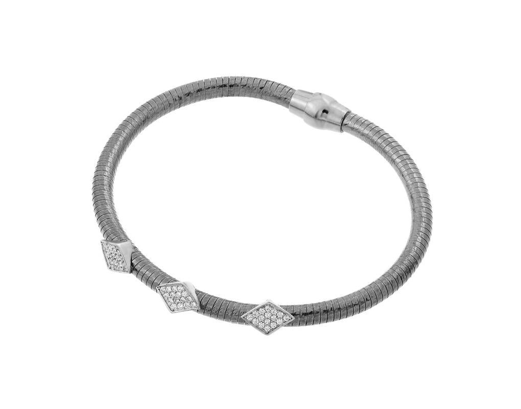 .925 Sterling Silver Rhodium Plated Three Marqui Clear Cz Inlay Bracelet