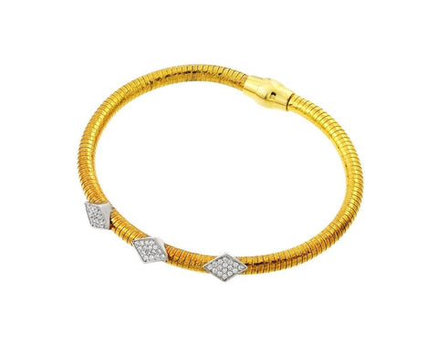 .925 Sterling Silver Rhodium & Gold Plated Three Marqui Clear Cz Inlay Bracelet