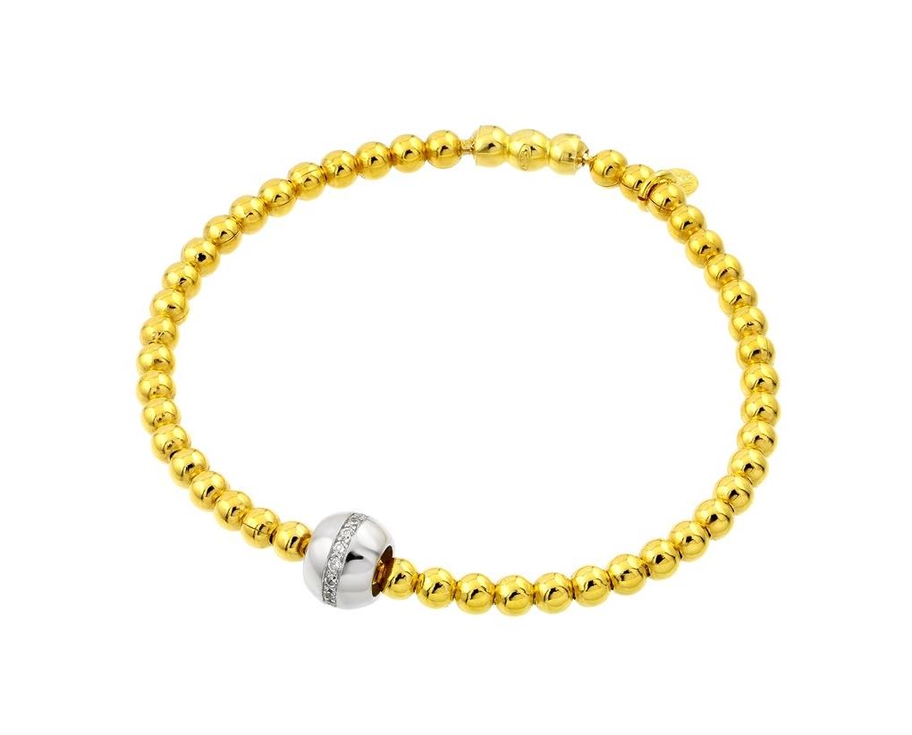 .925 Sterling Silver Rhodium & Gold Plated Ball Channel Clear Cz Inlay Bracelet