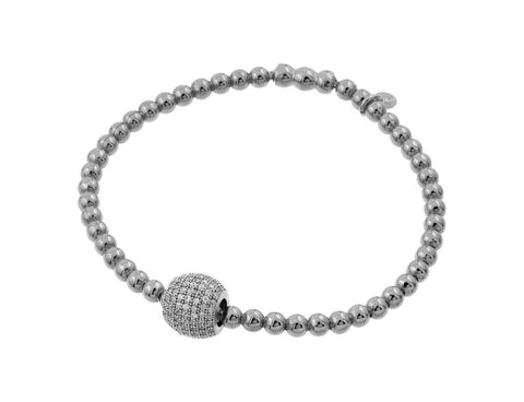 .925 Sterling Silver Rhodium Plated Ball Micro Pave Clear Cz Inlay Bracelet