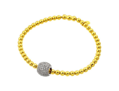 .925 Sterling Silver Rhodium & Gold Plated Ball Micro Pave Clear Cz Inlay Bracelet