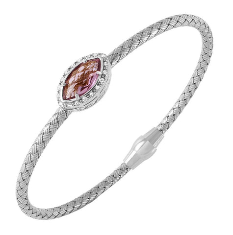 .925 Sterling Silver Rhodium Plated Twisted Purple Cz Stone Bangle Bracelet