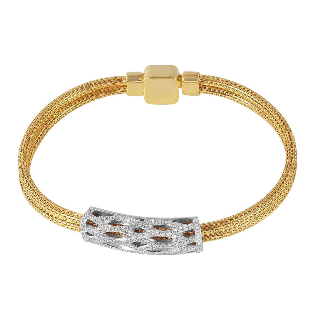 .925 Sterling Silver Gold Plated Cz Bar Italianbracelet