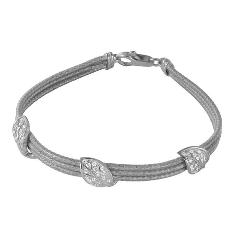 .925 Sterling Silver Rhodium Plated 3 Cz Leaves Italian Bracelet