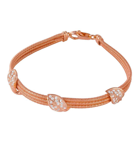 .925 Sterling Silver Rose Gold Plated 3 Cz Leaves Italian Bracelet