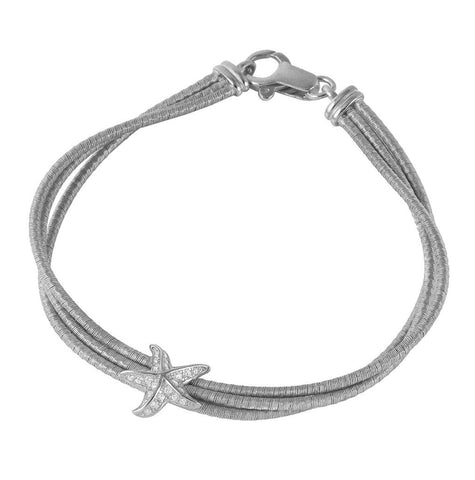 .925 Sterling Silver Rhodium Plated Cz Starfish Italian Bracelet