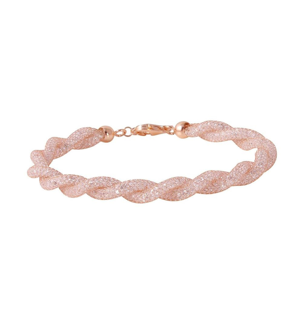 .925 Sterling Silver Rose Gold Plated Braided Mesh Cz Italian Bracelet