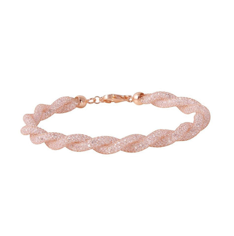 .925 Sterling Silver Rose Gold Plated Braided Mesh Cz Italian Bracelet