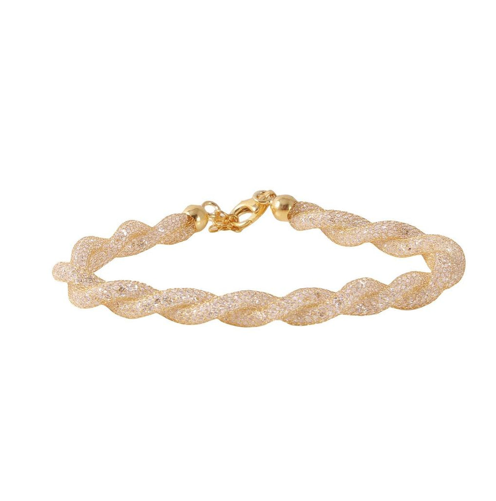 .925 Sterling Silver Gold Plated Braided Mesh Cz Italian Bracelet