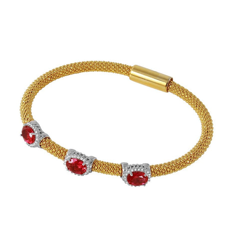 .925 Sterling Silver Gold Plated Past Present Future Red Cz Bracelet