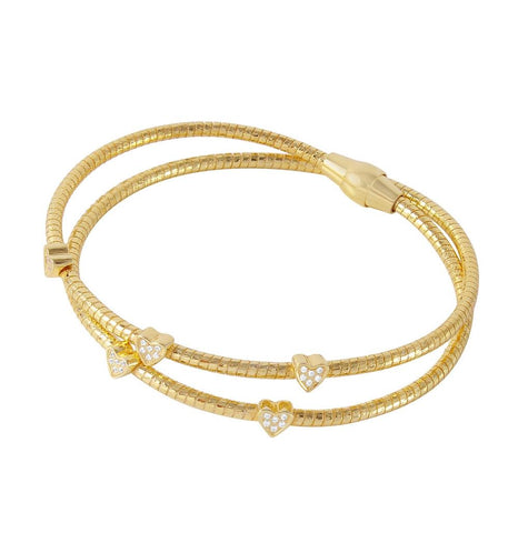 .925 Sterling Silver Gold Plated Double Wrap 6 Small Cz Hearts Bracelet