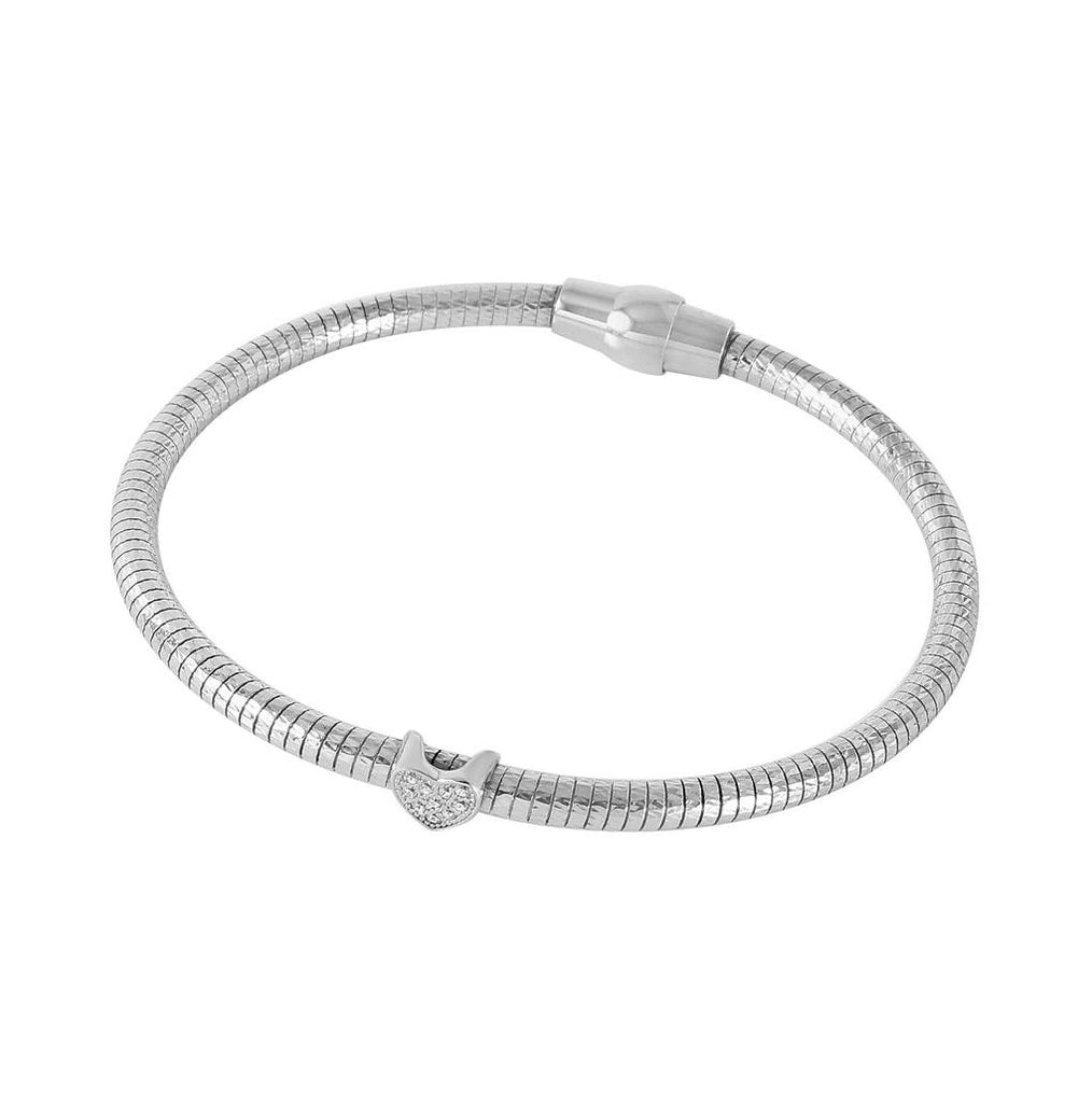 .925 Sterling Silver Rhodium Plated Heart Cz Italian Bracelet