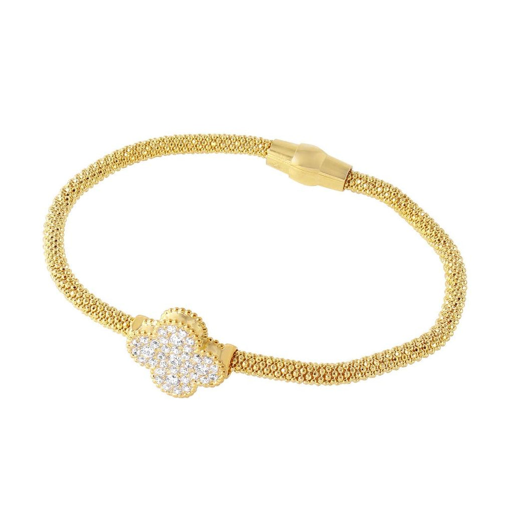 .925 Sterling Silver Gold Plated Flower Shapedcz  Bracelet