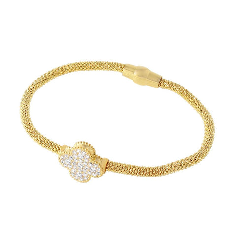 .925 Sterling Silver Gold Plated Flower Shapedcz  Bracelet