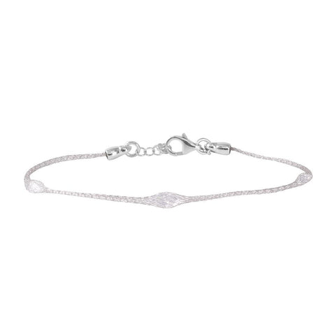 .925 Sterling Silver Rhodium Plated Mesh Embedded Thin Cz Italian Bracelet