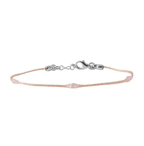 .925 Sterling Silver Rose Gold Plated Mesh Embedded Thin Cz Italian Bracelet