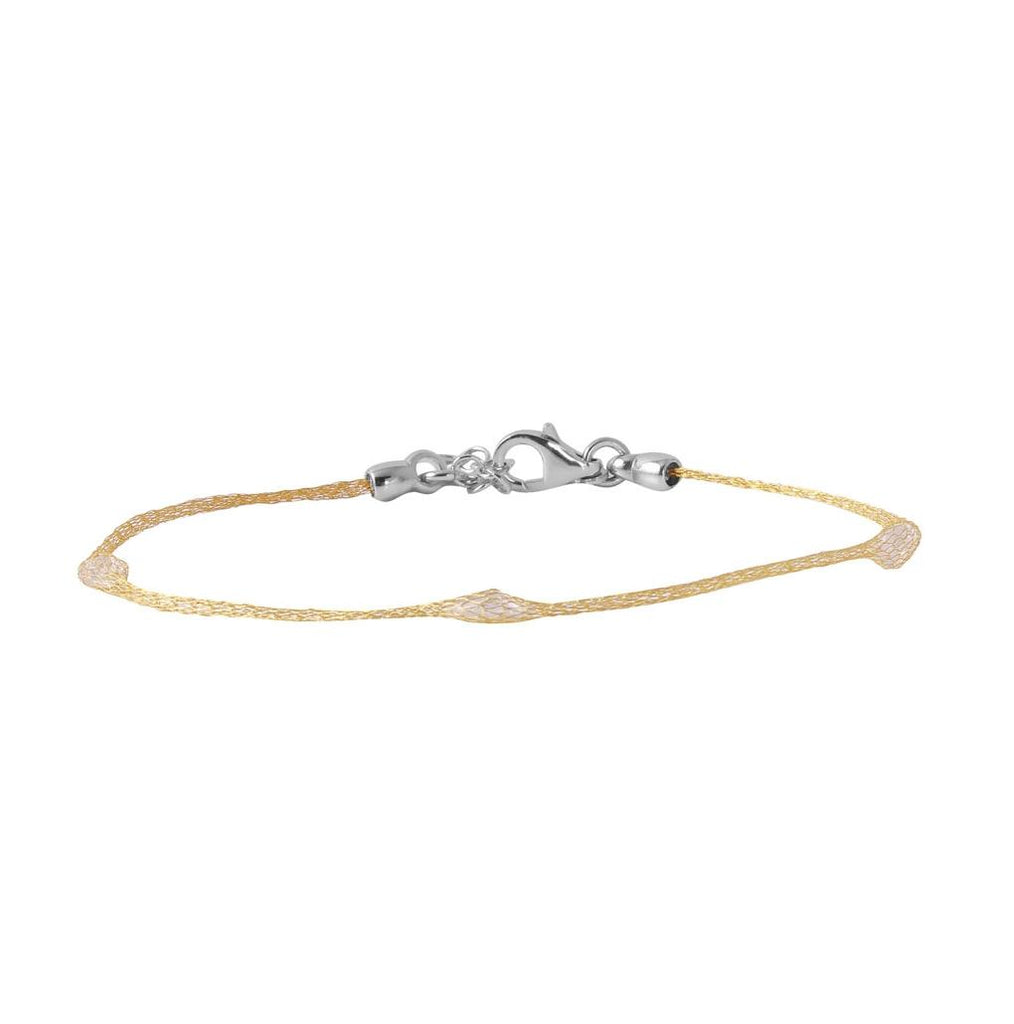 .925 Sterling Silver Gold Plated Mesh Embedded Thin Cz Italian Bracelet