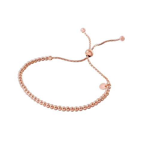 .925 Sterling Silver Rose Gold Plated Beaded Lariat Italian Bracelet 3mm