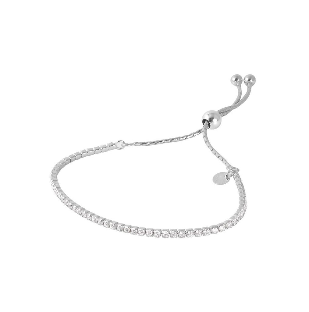 .925 Sterling Silver Rhodium Plated Dangling Adjustable Bengle Italian Bracelet