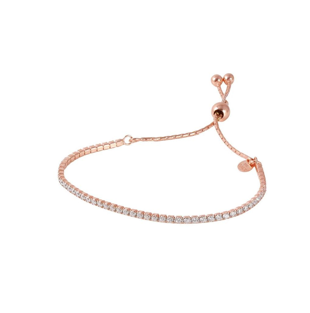 .925 Sterling Silver Rose Gold Plated Dangling Adjustable Bengle Italian Bracelet