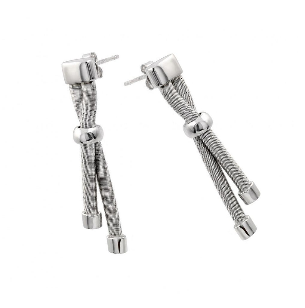 .925 Sterling Silver Rhodium Plated Double Long Dangling Stud Earrings