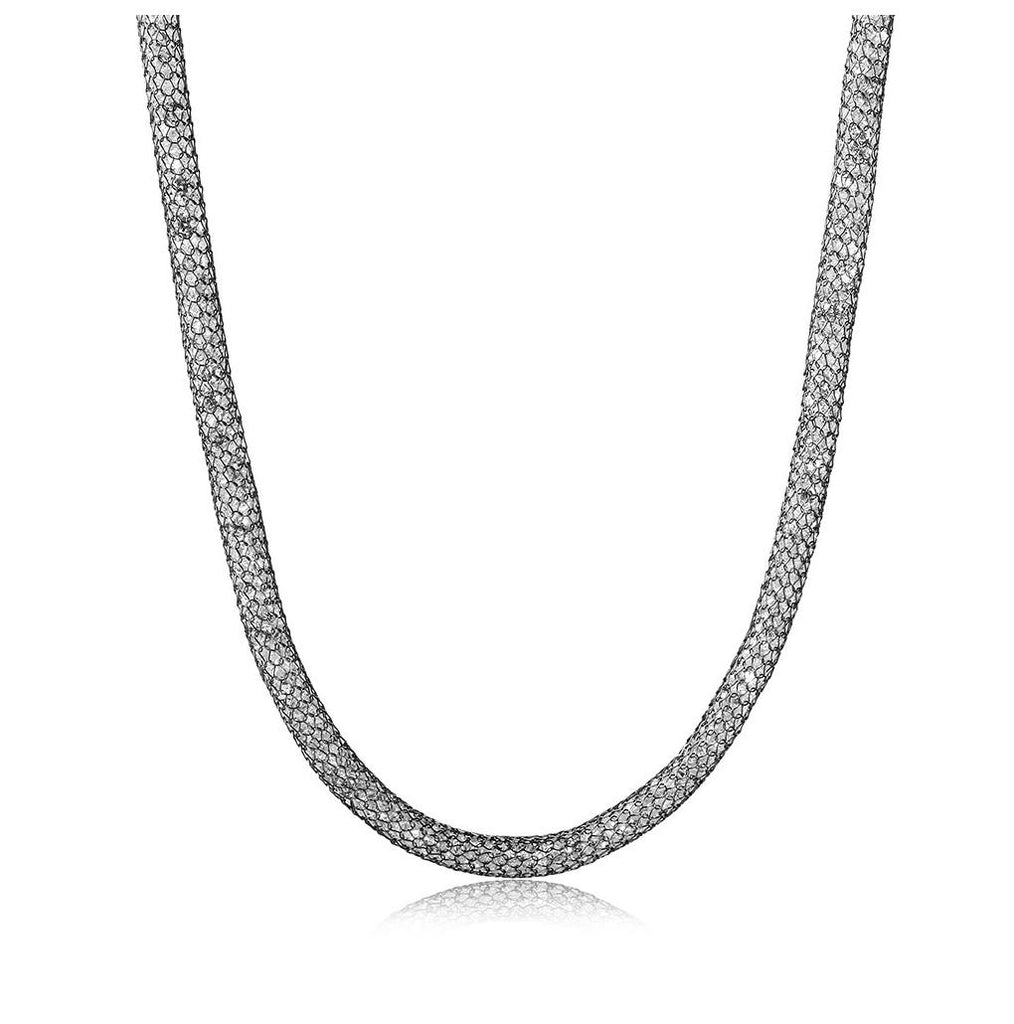 .925 Sterling Silver Black Rhodium Plated Mesh Embeded Cz Thin Italian Necklace