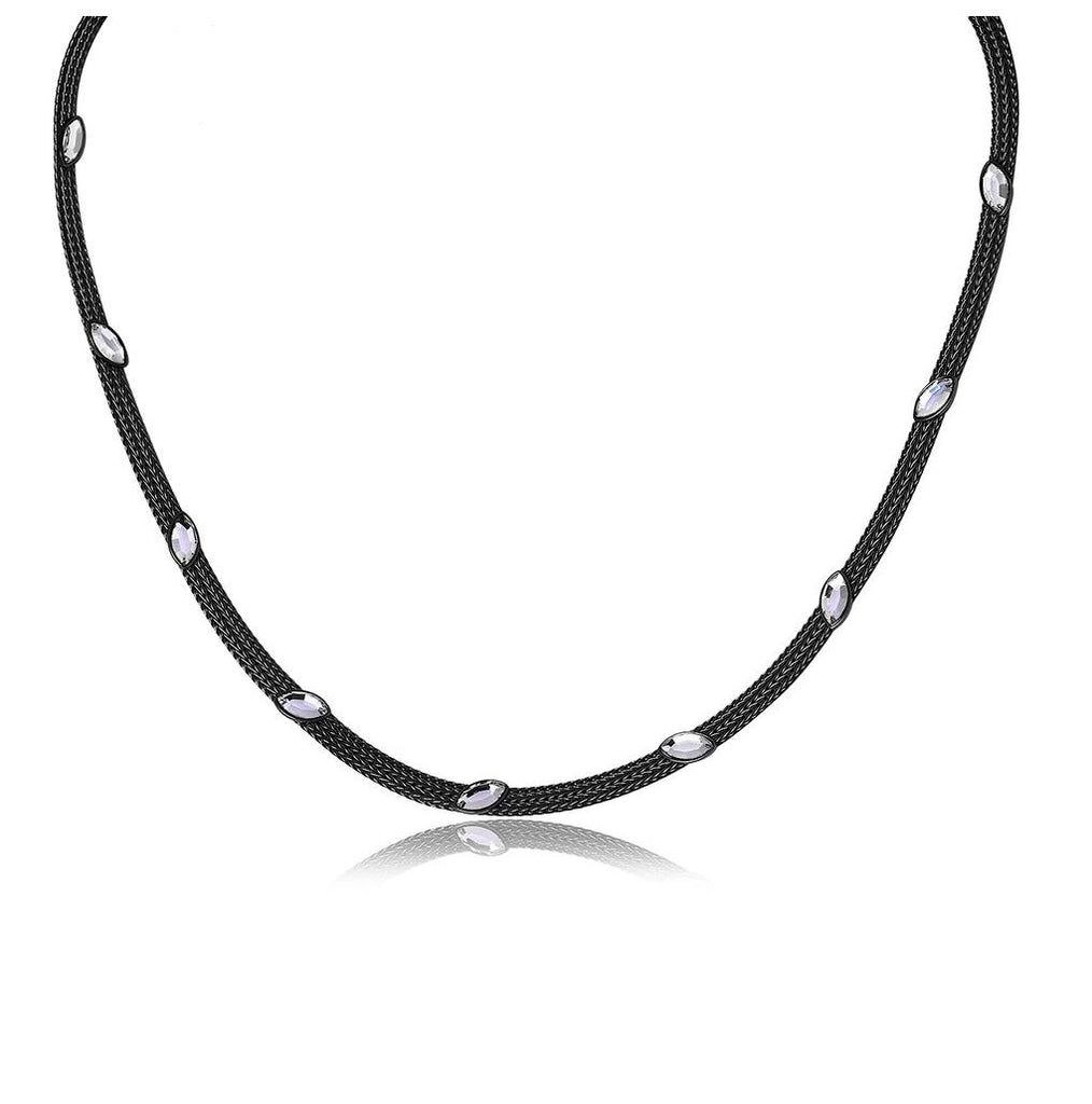 .925 Sterling Silver Black Rhodium Plated Italian Necklace With Marquise Stone Crystals