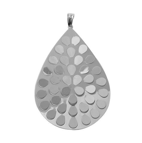 .925 Sterling Silver Rhodium Plated Flat Drop Necklace