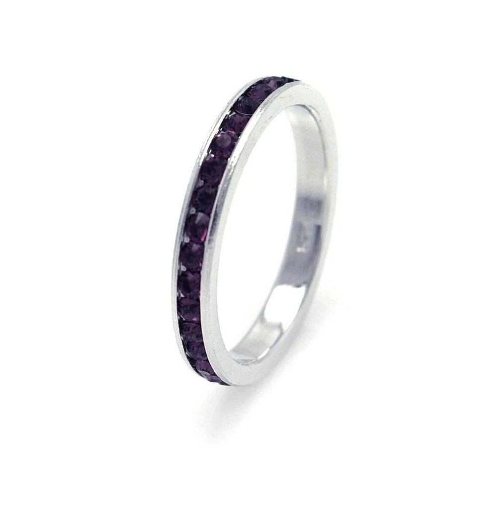 .925 Sterling Silver Rhodium Plated Channel Amethyst Eternity Wedding Band, <b>size: 3</b>