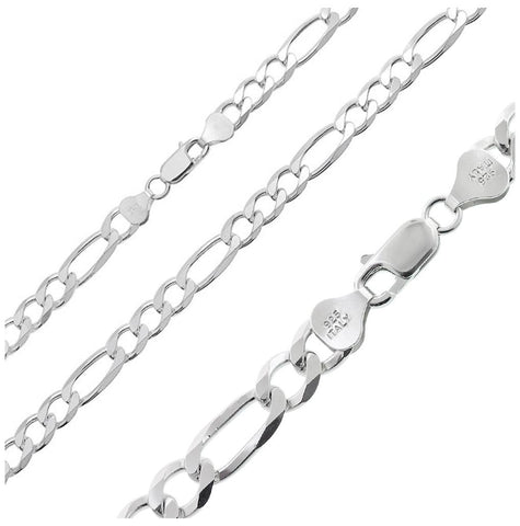 .925 Sterling Silver High Polished Figaro Link Bracelet, <b>size: 7</b>