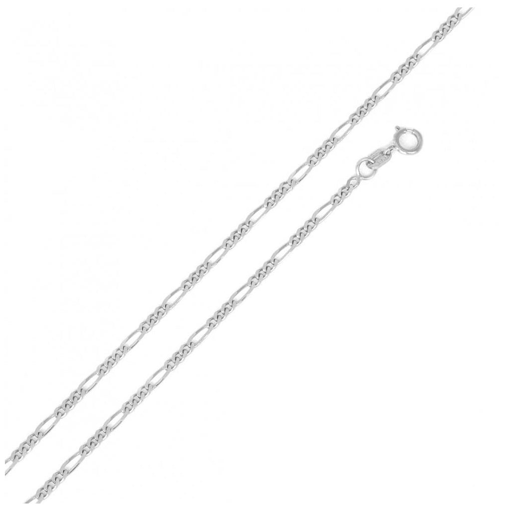 .925 Sterling Silver Rhodium Plated Figaro Chain 1.2mm, <b>size: 16</b>