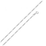 .925 Sterling Silver Rhodium Plated Figaro Chain 1.2mm, <b>size: 16</b>