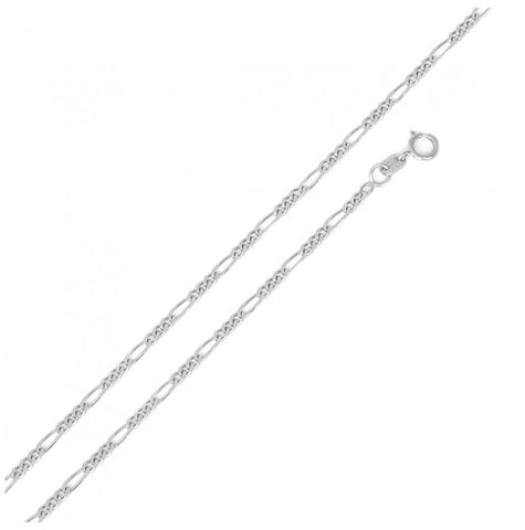 .925 Sterling Silver Rhodium Plated Figaro Chain 1.2mm, <b>size: 16</b>