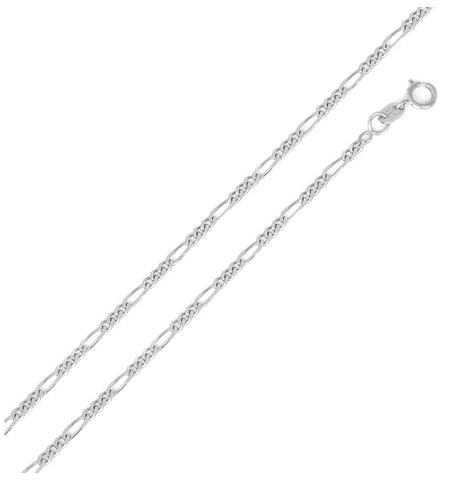 .925 Sterling Silver Rhodium Plated Figaro Chain 1.7mm, <b>size: 16</b>