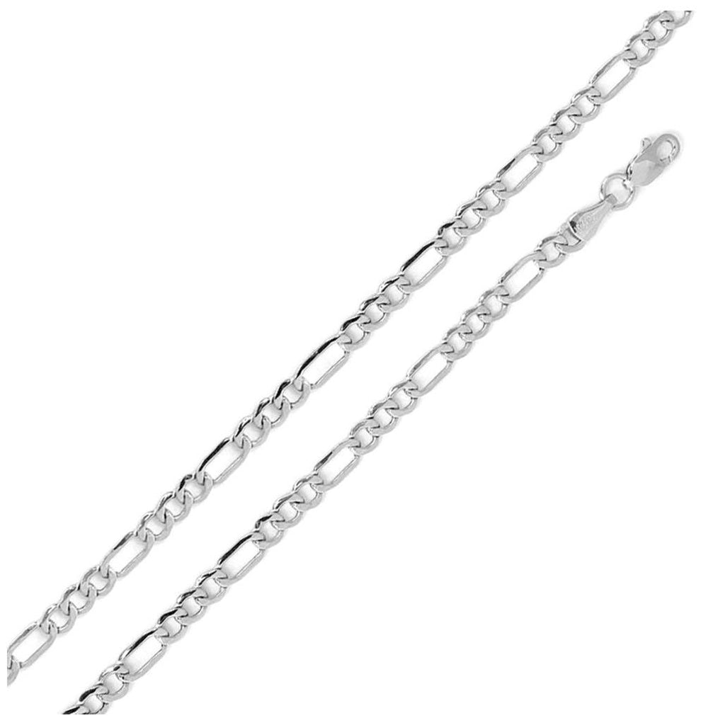 .925 Sterling Silver Rhodium Plated Flat Light Weight Figaro Chain